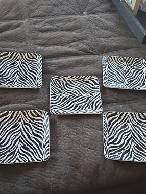 Pier 1 Black and White Zebra Print Square Salad/Dessert Plates - Set of 5